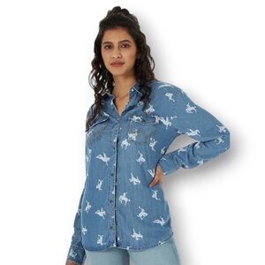 Wrangler Retro Bronco Denim Snap Women’s Western Shirt Large